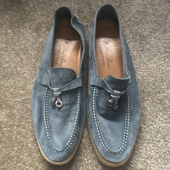 Loro Piana Style Blue Loafers Suede Slip-Ons - Picture 2 of 6